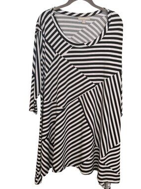 WOMAN WITHIN Women’s Tunic Top 1X  22/24 Black White Stripe 3/4 Slvs Stretch FUN